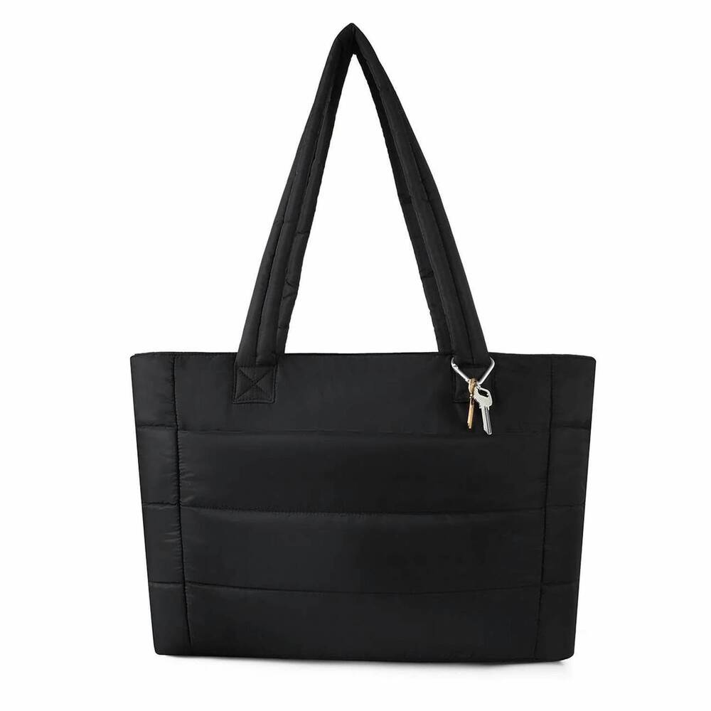 NEW SELINI NEW YORK women's quilted puffer front pocket tote bag in black